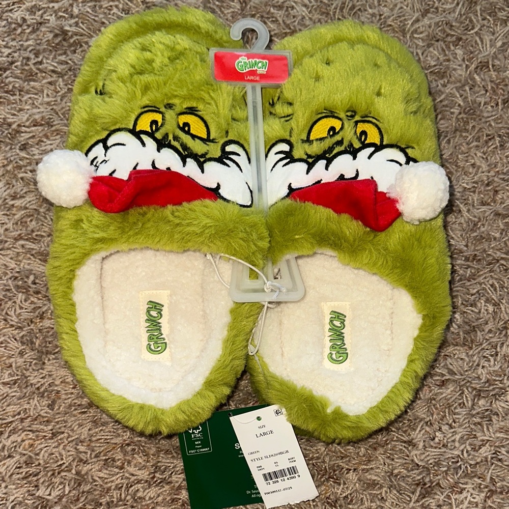 Grinch Green Fuzzy Slippers